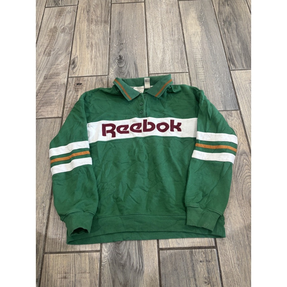 Reebok x Forever 21 Kids Unisex Green Collared Sweatshirt Size 13/14 XL Stripe